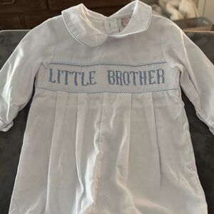 Little Brother White and Blue Romper with smocking